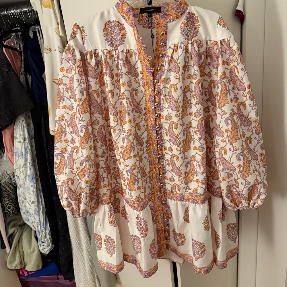 Beulah Style Paisley Long Sleeve Mini Dress